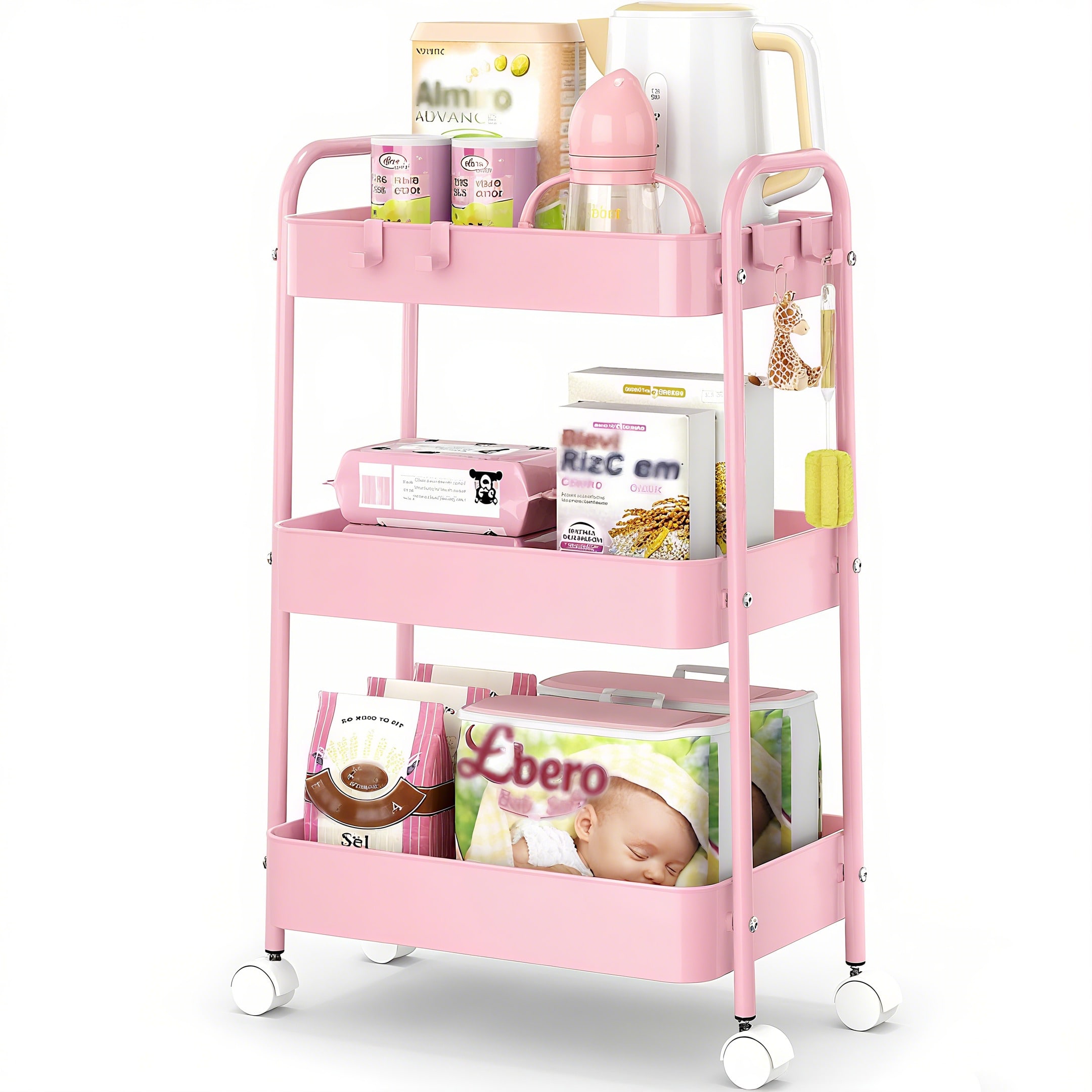 Baby Nursery Essentials - Трехъярусная металлическая тележка на колесах, современная