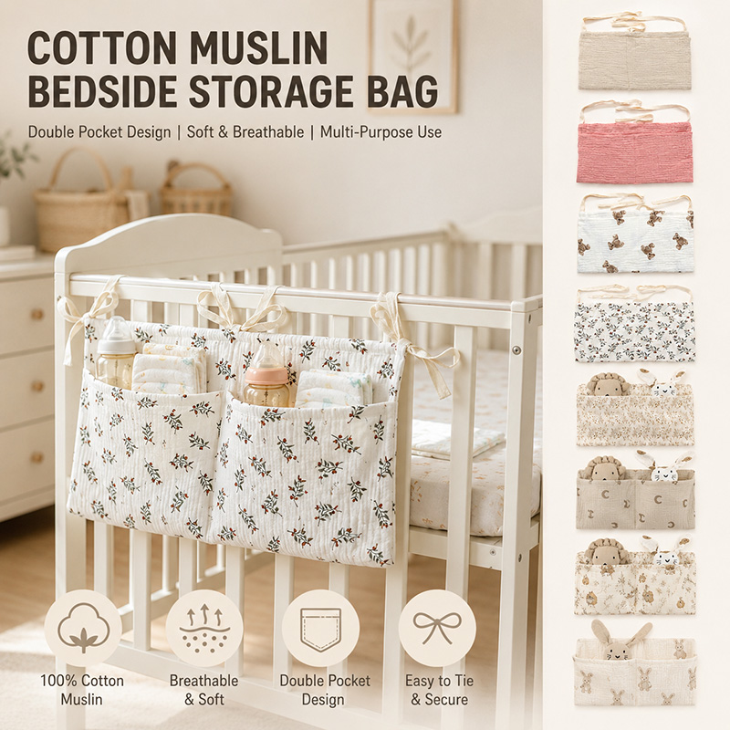 Baby Nursery Organization Ideas - Муслиновый органайзер для детской кроватки, хлопковая