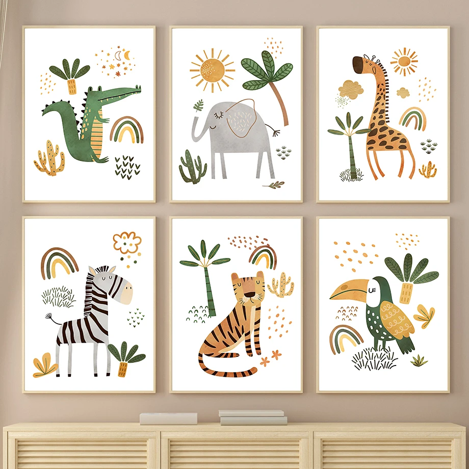 Baby Nursery Jungle - Жираф, слон, тигр, зебра, тукан, животные