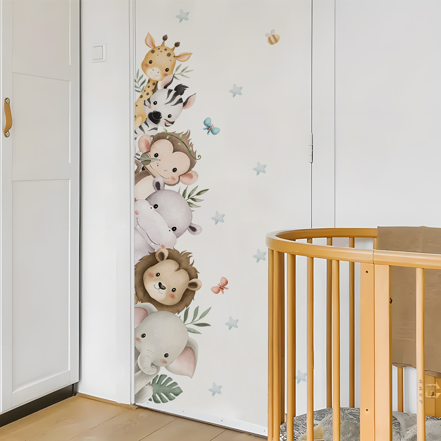 Baby Nursery Jungle - Наклейки на дверь, акварельные милые животные