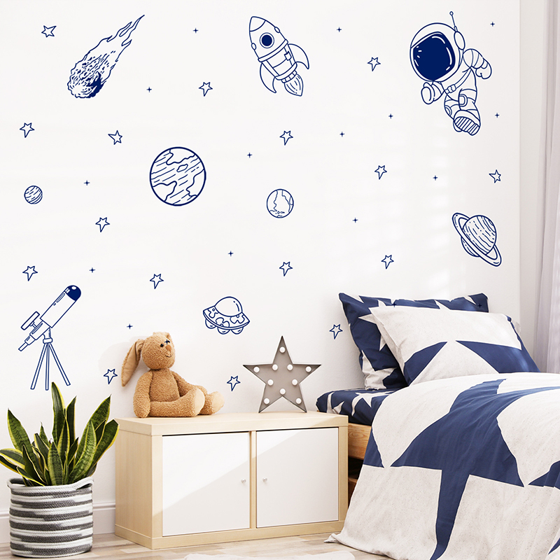 Baby Nursery Design - Мультфильм Вселенная Астронавт Планета Ракета Наклейка